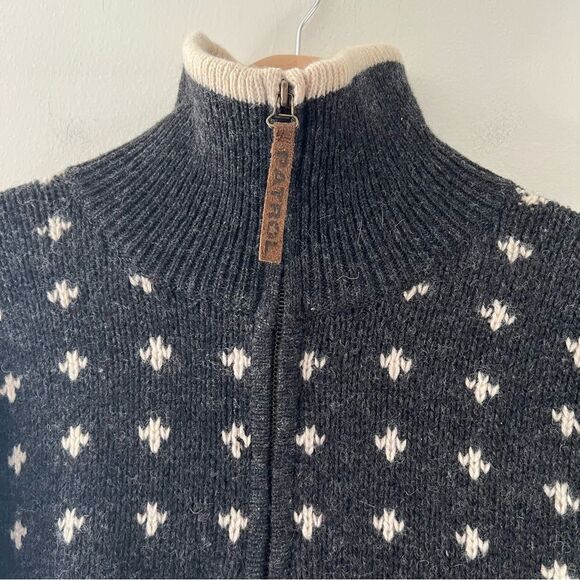 Vintage Shetland Wool Sweater Charcoal Fair Isle Zip Size Medium Apres Ski - Picture 2 of 8